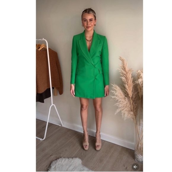 NWT ZARA DOUBLE BREASTED LONG BLAZER DRESS GREEN - Picture 8 of 16